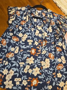 Floral Navy Blue Women's Blouse - By VOY.